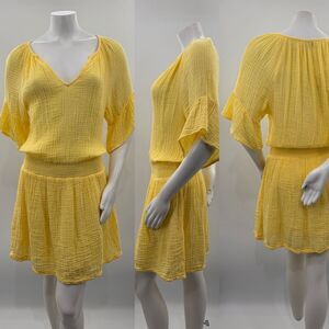 3For$20 Michael Stars Yellow V-Neck Dress with Flared Sleeves Gauze Dress Large